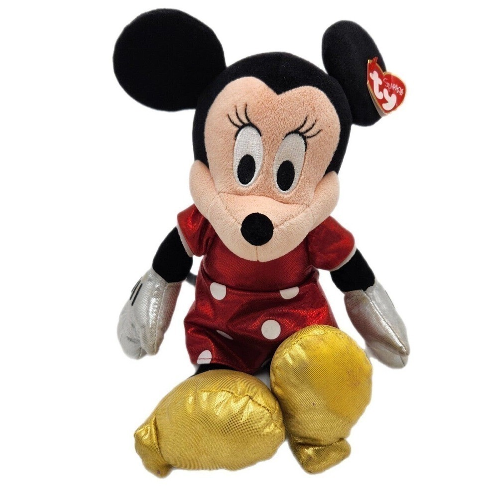 Ty Beanie Buddy Disney Minnie Mouse 16" Plush Sparkle Minnie Red Dress 2017